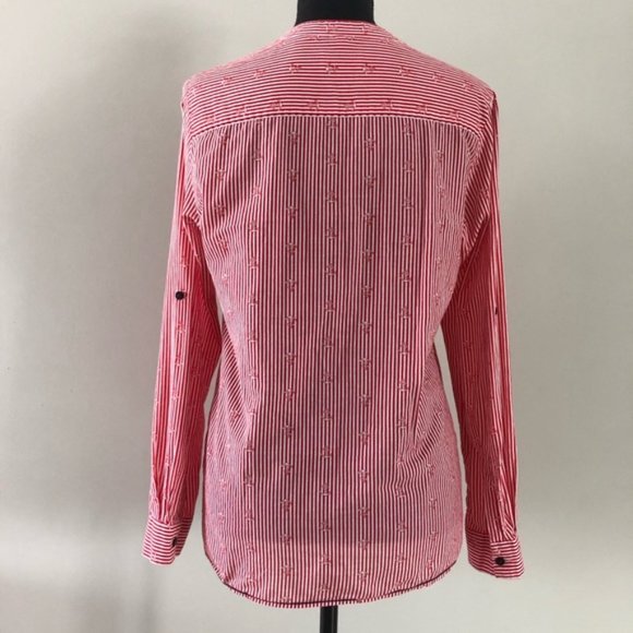 Womens Milano Stripped Red Anchor Nautical V neck button up blouse size 36 - Picture 8 of 14
